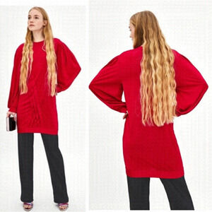 ZARA Red Pleated Balloon Long Sleeve Mini Dress Sz‎ M